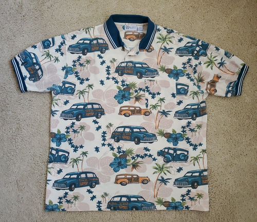 Michael Austin hawaiianisches Woodie Auto Palme Hibiskus Tasche Poloshirt Gr. XL - Bild 19 von 23