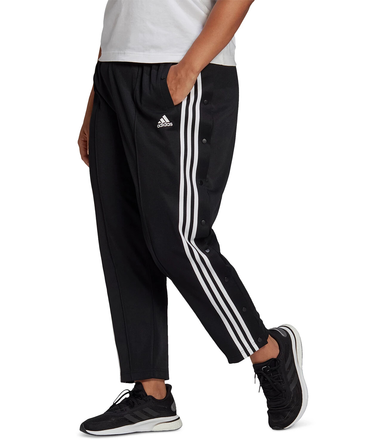Adidas Women's Plus Size Side Snap Pants Black/White 直売最安価格 / MADE READY side 3 pants snap その他