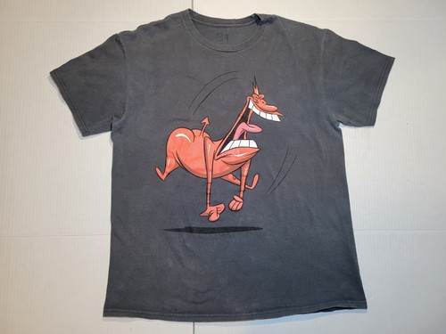 Cartoon Network Cow And Chicken The Red Guy Shirt Mens M Distressed Gray Retro