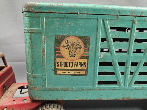 Vintage Structo Cattle Farms Green Pressed Steel Tin Toy Livestock Trailer - Picture 3 of 14