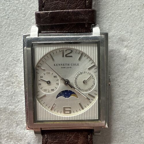 Kenneth Cole KC1372 Multifunction Moon Phase White Dial & Leather Strap Watch - Picture 2 of 8