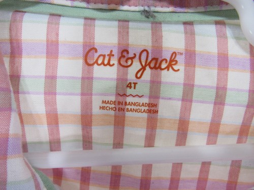 Boys Cat & Jack Shirt Size 4T Gingham Plaid Long Sleeve Multi Colors Buttons - Afbeelding 2 van 5