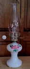 Vintage Milk Glass Hobnail and Hand Painted Flower Accent Lamp Night Light 17.5"