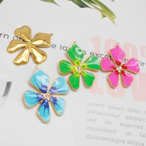 Colgante de flores de acero inoxidable con dijes florales esmaltados de 2 piezas para hacer joyas hágalo usted mismo - Imagen 3 de 10
