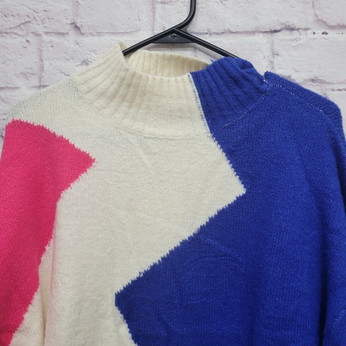 NEU Umgee The Audree Pullover Gr. S Retro asymmetrisch künstlerisch blau rosa Stehkragen - Bild 2 von 9