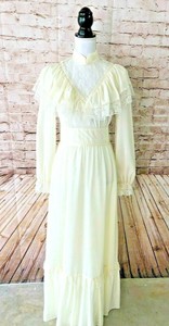 Vintage-70s-Ivory-Lace-Maxi-Dress-Boho-Victorian-Wedding-Dress-Prairie-size-S-M