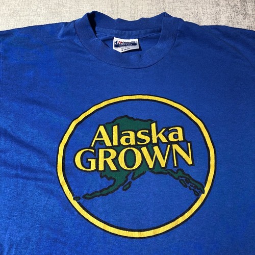 Vintage Alaska T Shirt Size Medium Blue Single Stitch Alaska Grown Print Read - Picture 3 of 10