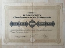 Hungary Romania Vingai Takarekpenztar Rt  400 Korona 1910 Share Transylvania
