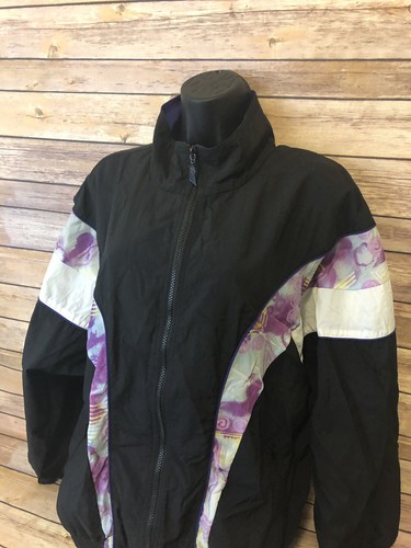 Vintage Reebok Womens Windbreaker Jacket Large Black Nylon Track VTG Rockability - Picture 4 of 12