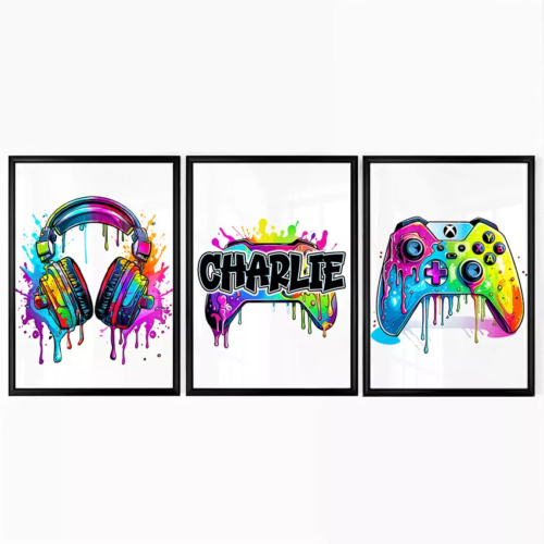 Set of 3 Personalised Gaming Prints, Boys Bedroom Games Room Xbox Wall Art - Picture 1 of 1