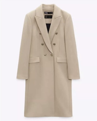 ZARA WOMEN NEW FITTED WOOL BLEND COAT DOUBLE BREASTED TAN CAMEL 2230/744 SIZE S
