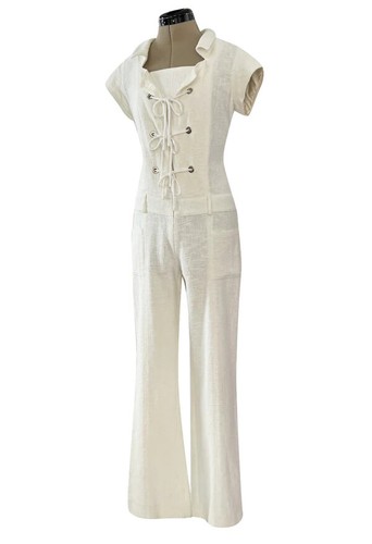 $2920 NEW Chanel Jumpsuit White Tweed Cotton Lace Front Pockets Bootcut Leg 38 - Picture 5 of 23