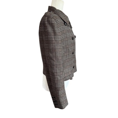 Vtg 80s Jacket Double Breasted Plaid Cropped Clueless Wool 14 Office Siren - Picture 4 of 11