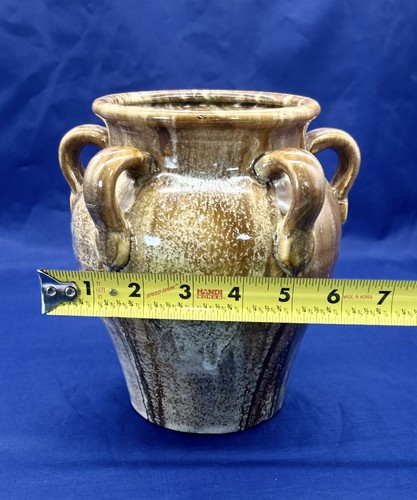Pottery Glazed Drip Ceramic Vase 5 Handles Decor Unique 7.5” - Picture 9 of 10