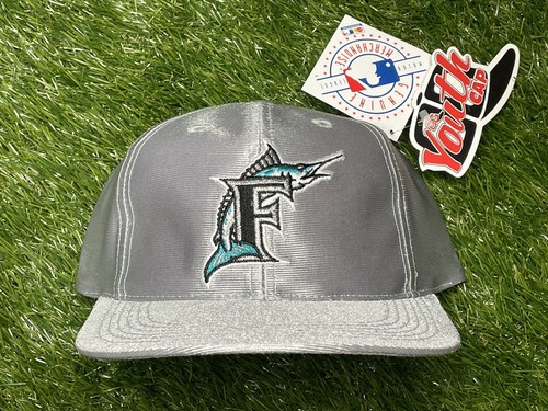 VINTAGE FLORIDA MIAMI MARLINS SILVER BOYS YOUTH SNAPBACK HAT CAP NEW W/ TAGS - Picture 1 of 8
