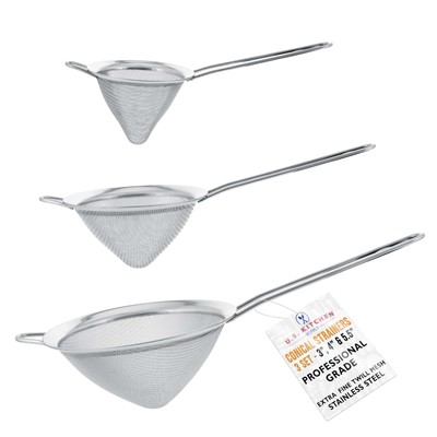 - Set of 3 Premium Quality Extra Fine Twill Mesh Stainless Steel Conical Stra...