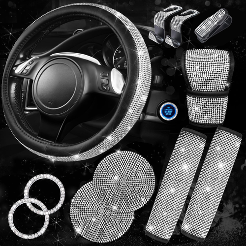 11 PCS Bling Car Accessories for Women, Sparkly Rhinestone Diamond Steering Whee - Picture 12 of 12