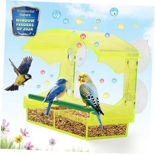 Window Bird Feeder with Strong Suction Cup, Clear Window Bird Feeder for Yellow
