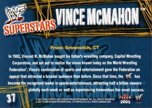 2001 Vintage Fleer WWF Wrestlemania Wrestling Card #37 Vince McMahon - Picture 2 of 2