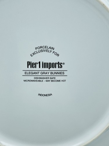 Pier 1 Elegant Gray Bunnies Salad Plate Rabbit Blue Floral Gold Trim Replacement - Picture 3 of 8