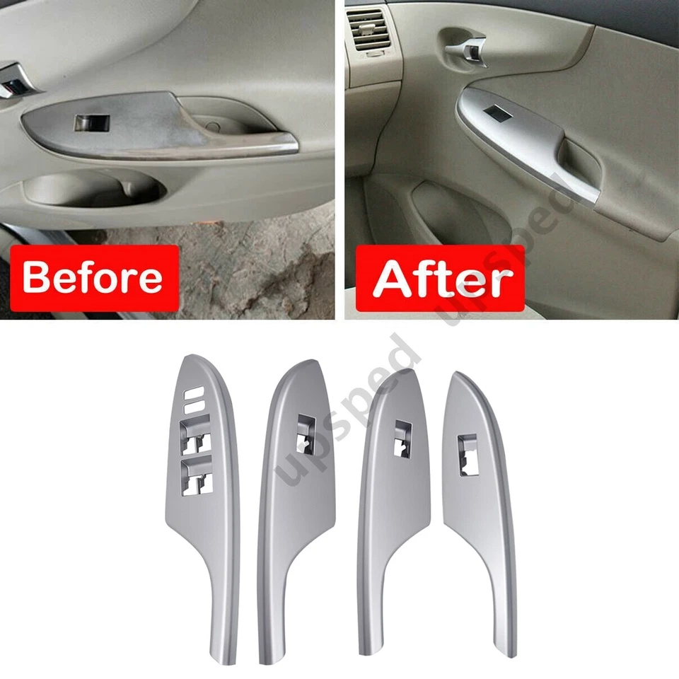 Panel bisel cubierta interruptor ventana auto auto auto plateado 4 piezas para Toyota Corolla 2009-13 Foto 4 de 4