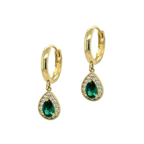 14k Yellow Gold Halo Birthstone Huggie Earrings for Women - Picture 7 of 14