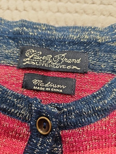 Lucky Brand Sweater Girls Youth Medium Striped Cardigan Gold Embellished - Picture 4 of 7