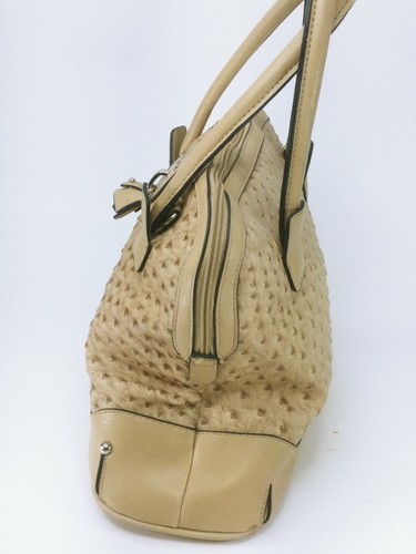 Purse London Fog Faux Ostrich Dual Handle Satchel Handbag Tan Beige - Picture 4 of 11