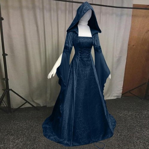 Medieval Retro Cosplay Halloween Vestido de Terciopelo Con Capucha Mangas de Abela Bata Larga Capa - Imagen 13 de 19