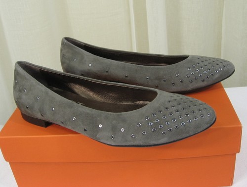 NIB AGL Grommet Mist Grey Suede Leather Ballet Flat Shoe 39/US 9 Attilio Giusti - Picture 4 of 12