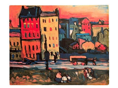 Houses In Munich Germany 1908 Poster Board Wassily Kandinsky Repro 23.5" x 29" - Picture 1 of 17