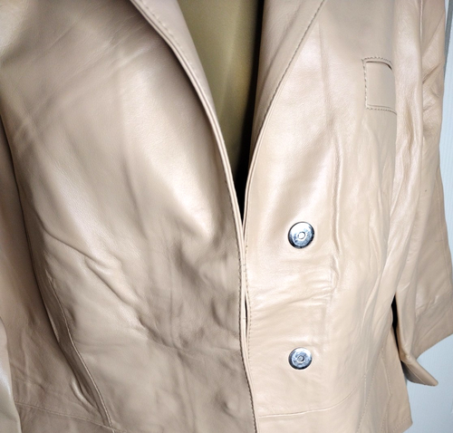 Chaqueta de Colección Spiegel 100% Cuero Cordero Caramelo-Tostado Botones Magnéticos Para Mujer Talla 14 - Imagen 3 de 4