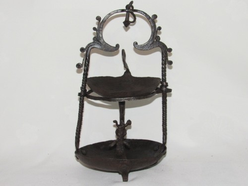 07F53 Old and Rare Oil Lamp in Wrought Iron Folk Art Work 18th Century - Picture 10 of 12