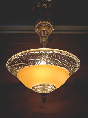 Antique/Vtg 1930s-40s Art Deco Nouveau Chandelier Glass Ceiling Light Fixture - Picture 4 of 24