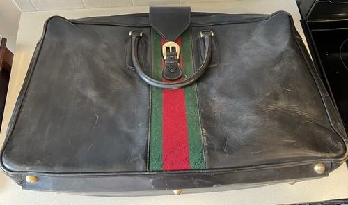Gucci Vintage 1960’s Leather Sylvie Web Leather Lock Extra Large Suitcase No.67 - Picture 13 of 23