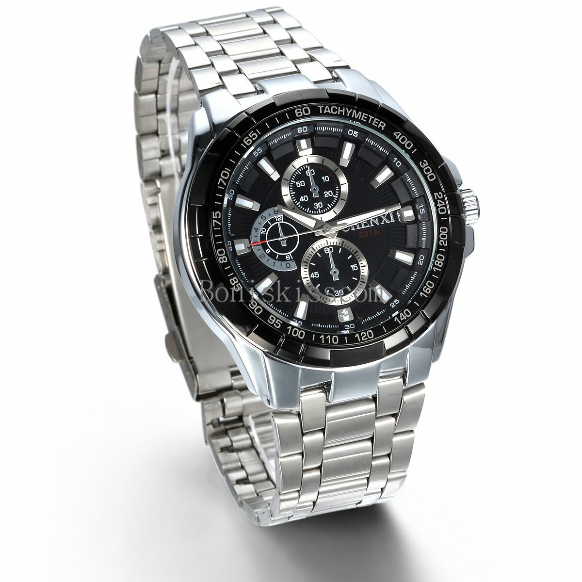 Classic Round Dial Analog Quartz Wristwatch Stainless Steel Bracelet Watch RICECGO Men main image 3