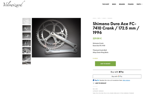 Shimano Dura Ace FC 7410 Crank / 172,5 mm / 53 39 T / 1996 / Titanium Bolt 7402 - Picture 13 of 20