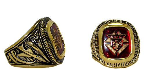 Anillo Caballeros de Colón Oro Amarillo 18kt Rojo Alta Calidad Hombre Talla Fina 10 NUEVO - Imagen 1 de 3