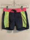 Land's End Girls Swim Shorts Black Pink Neon Green  Sz 7