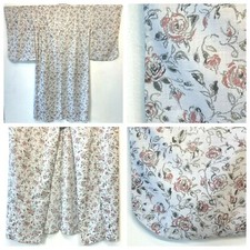 Uchikake NWOT White Pink Roses Black Print Japanese Kimono Robe Lightweight DS3