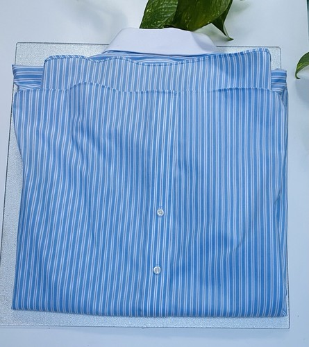 Donald J Trump Signature Striped Blue Men’s Dress Long Sleeve French Cuff Shirt. - Picture 3 of 7