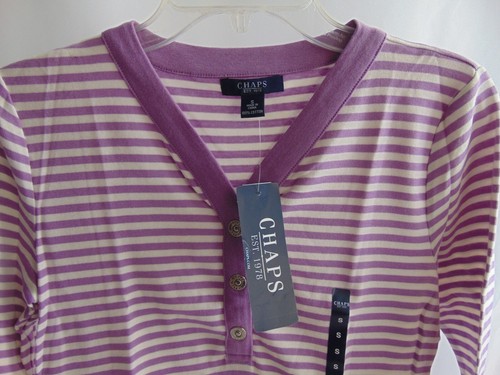 CHAPS Womens Knit Top Small Long Sleeves Purple V-Neck Stripe Snap Button New - Picture 5 of 23