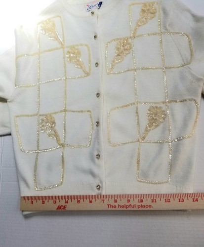 Rosanna Strickjacke Pullover Ivory Sequence Blumen 100% Super Turbo Orlon Damen PS - Bild 17 von 23