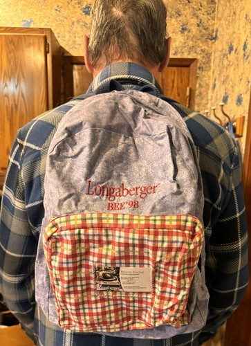 Longaberger Bee Pattern 1998 Cloth Backpack/Tote Bag Travel Hiking School - Picture 5 of 12