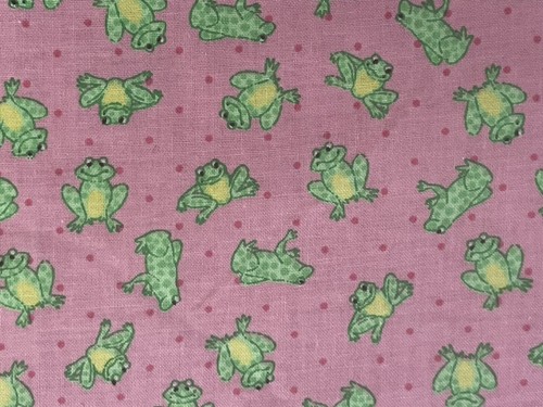 PINK AND GREEN Small FROG PRINT OAKHURST  TEXTILES 100% COTTON FABRIC 1 Yard - Picture 1 of 2