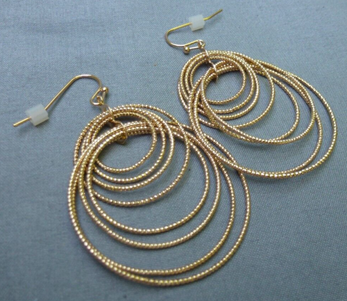 Shiny Textured Gold Multi Circle Earrings - Picture 3 of 4