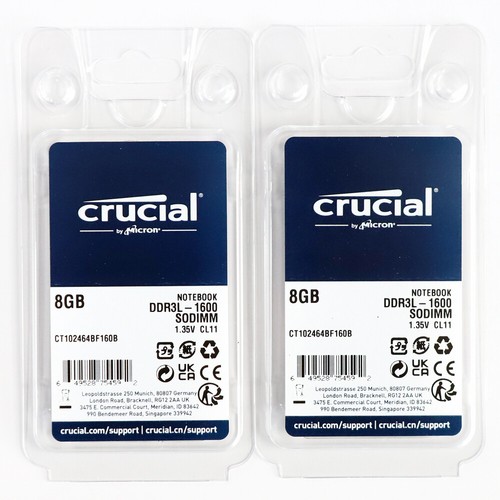 Crucial Kit DDR3L 1600MHz 16GB 2 x 8GB SODIMM Laptop Memory RAM CT102464BF160B