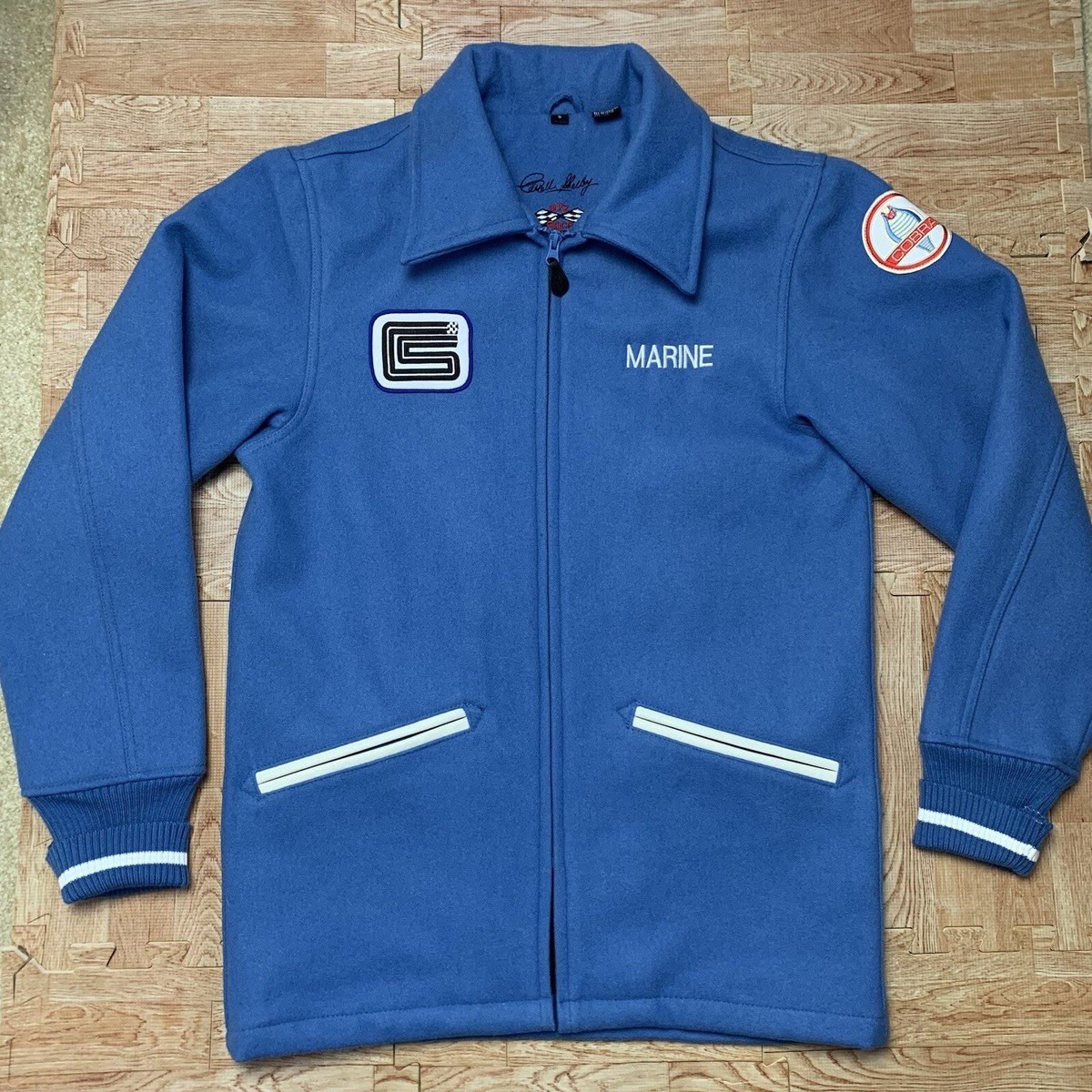 Shelby Cobra Racing Team Jacket Mens Small Fits M L Wool Blue Custom Marine eBay