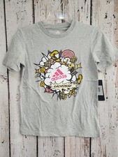 LZ Boy's Medium ADIDAS Short Sleeve Graphic Tee 100 Cotton T-Shirt Shirt Top NW