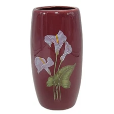 Dark Burgundy Bud Flower Vase with Calla Lilies Design 6" 